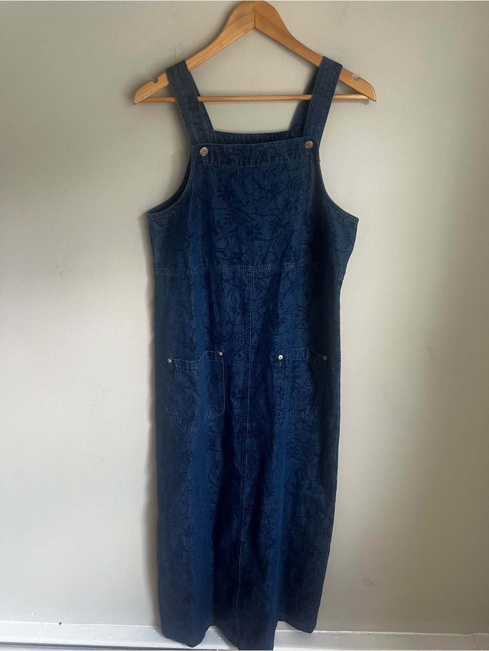 Denim&Co Dark Blue Embroidered Denim Maxi Pinafore Dress